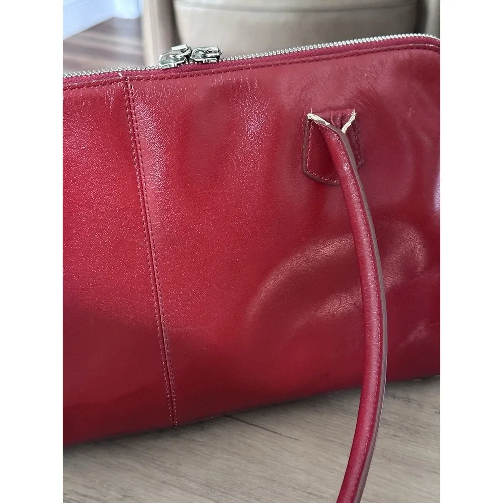 HOBO The Original Red Leather Zipper Closure Double Handles Shoulder Bag